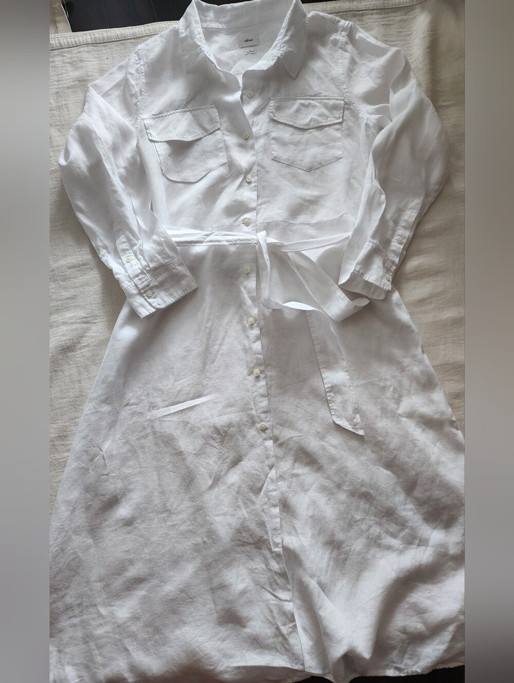 Wilfred Aritzia White 100% Organic Linen Shirt Dress Midi Belted XL SU24